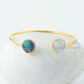 Copper Azurite - Rainbow Moonstone Bangle - Handmade Bracelet - 925 Silver - Wholesale Jewelry - Jewelry For Niece - Gift For Teens
